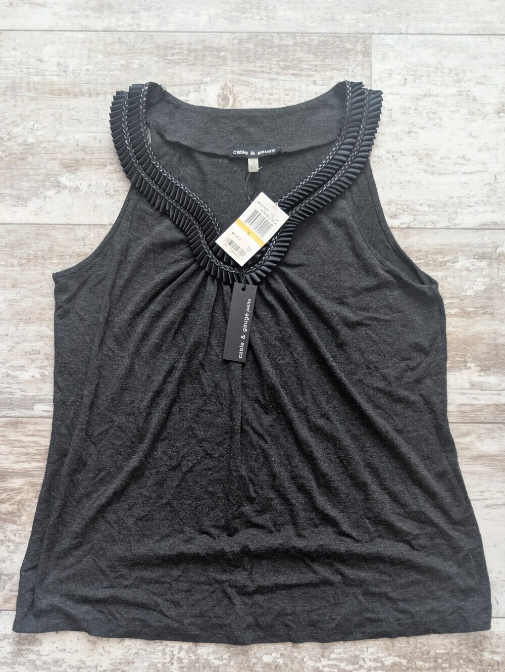 Cable & Gauge Charcoal Embellished Scoop Neck Tank